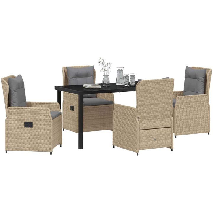 5-delat Trädgårds matbordset Beige Polyrotting vidaXL 4 - Sits, 140 cm bord – bild 3