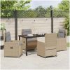5-delat Trädgårds matbordset Beige Polyrotting vidaXL 4 - Sits, 140 cm bord – miniatyr 4