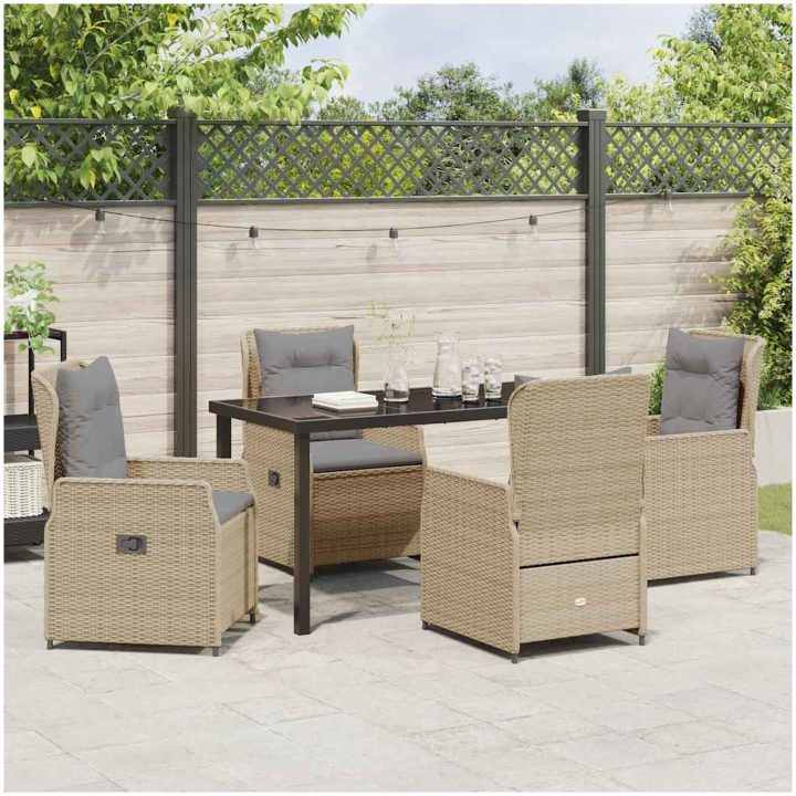 5-delat Trädgårds matbordset Beige Polyrotting vidaXL 4 - Sits, 140 cm bord – bild 4