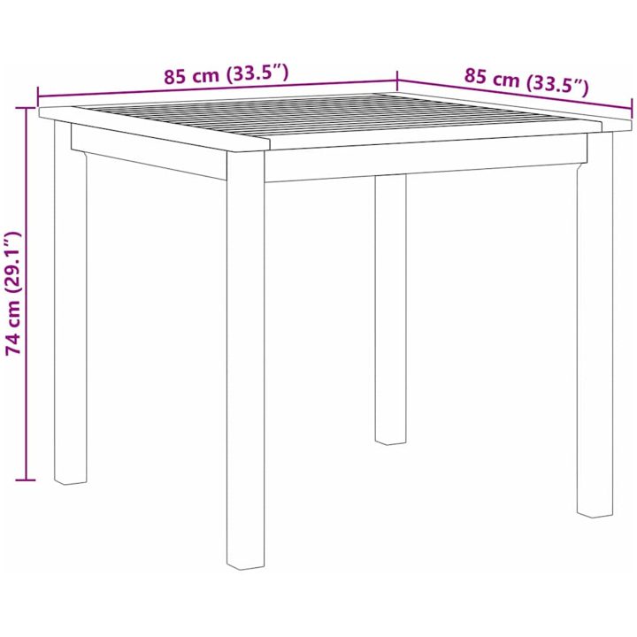 5-delat trädgårds matsalsset i massivt trä och metall vidaXL 85 x 85 x 74 cm – bild 11