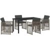 5-delat Trädgårds matsalsset med kuddar Grå Poly Rattan vidaXL Medium – miniatyr 2