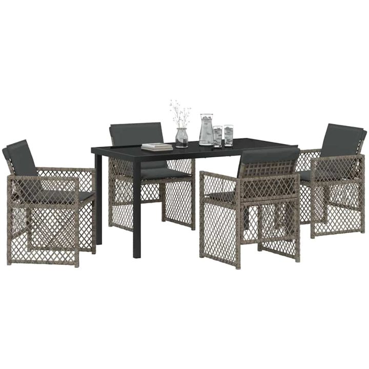 5-delat Trädgårds matsalsset med kuddar Grå Poly Rattan vidaXL Medium – bild 3