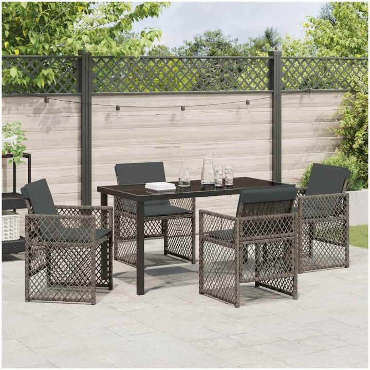 5-delat Trädgårds matsalsset med kuddar Grå Poly Rattan vidaXL Medium – bild 4
