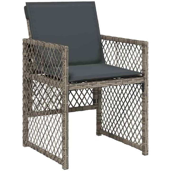 5-delat Trädgårds matsalsset med kuddar Grå Poly Rattan vidaXL Medium – bild 5