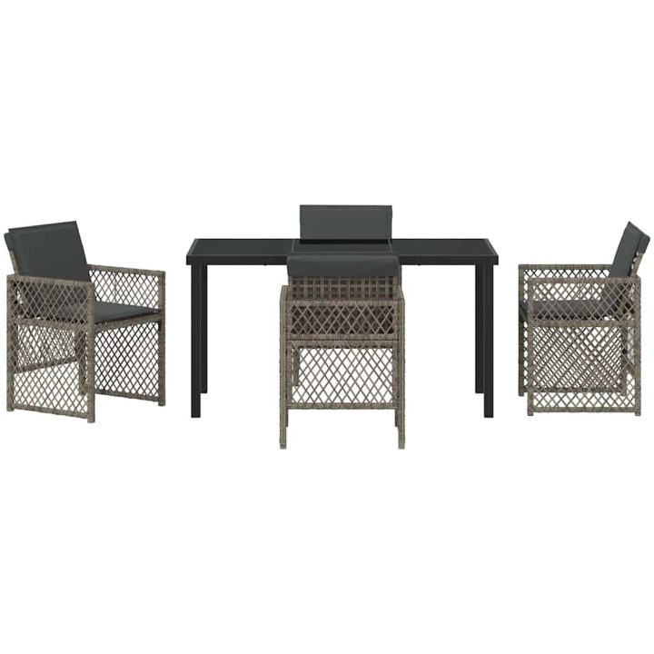 5-delat Trädgårds matsalsset med kuddar Grå Poly Rattan vidaXL Medium – bild 6