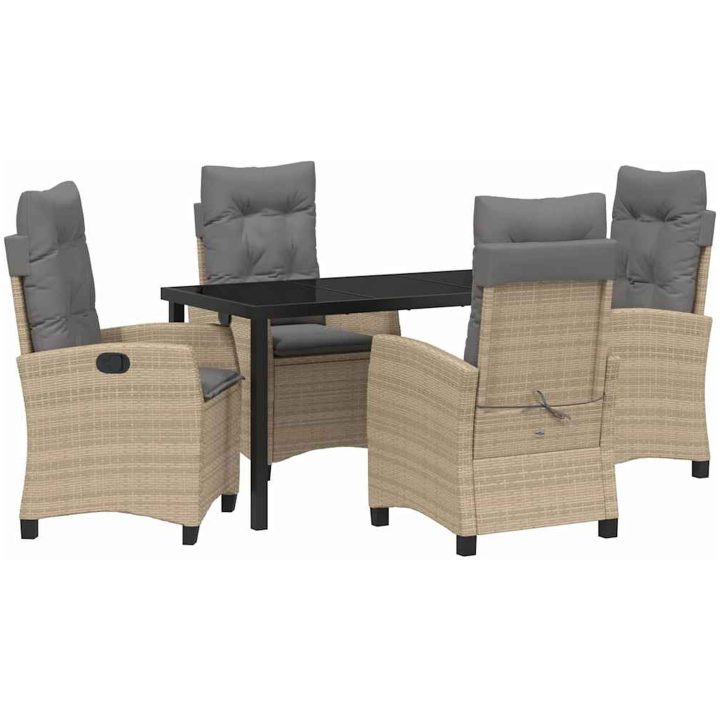 5-delat Trädgårds Matset med Kuddar - Beige Poly Rattan vidaXL 140 x 80 x 73 cm – bild 2