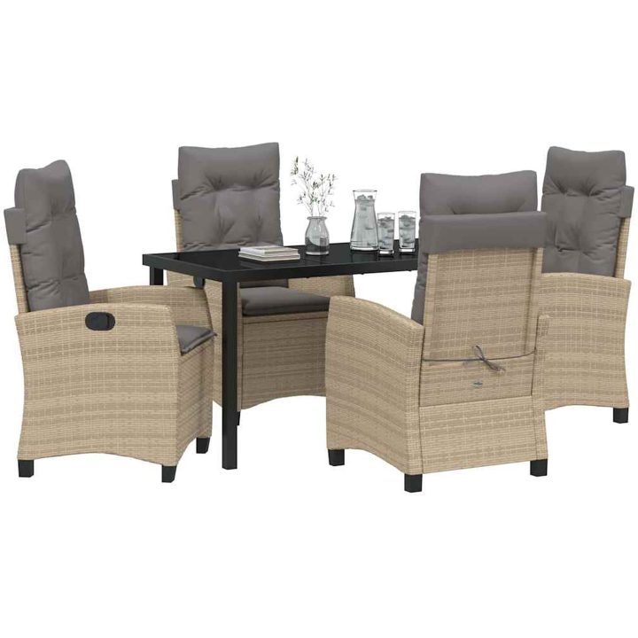 5-delat Trädgårds Matset med Kuddar - Beige Poly Rattan vidaXL 140 x 80 x 73 cm – bild 3