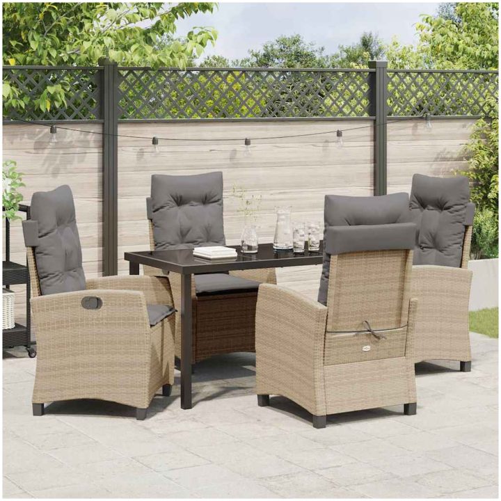 5-delat Trädgårds Matset med Kuddar - Beige Poly Rattan vidaXL 140 x 80 x 73 cm – bild 4