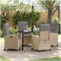 5-delat Trädgårds Matset med Kuddar - Beige Poly Rattan vidaXL