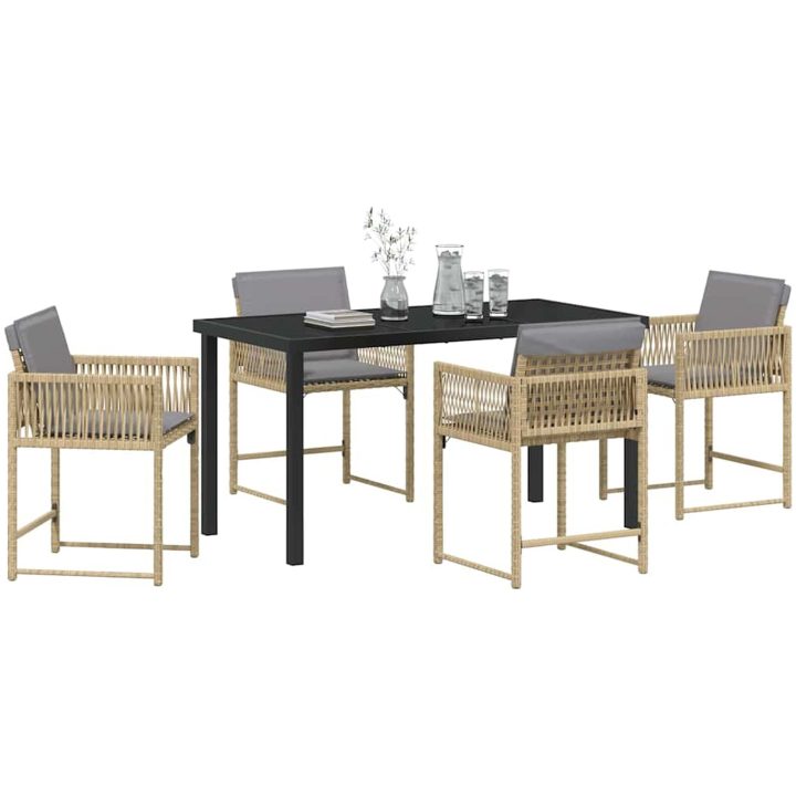 5-delat Trädgårds-Middagsset med kuddar, beige, poly rattan. vidaXL 140 x 80 x 73 cm – bild 3