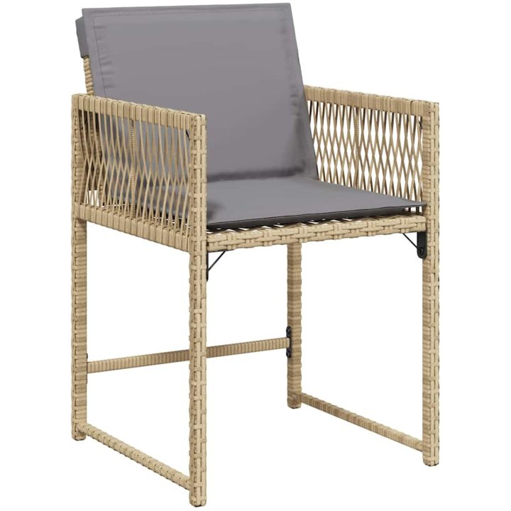 5-delat Trädgårds-Middagsset med kuddar, beige, poly rattan. vidaXL 140 x 80 x 73 cm – bild 5