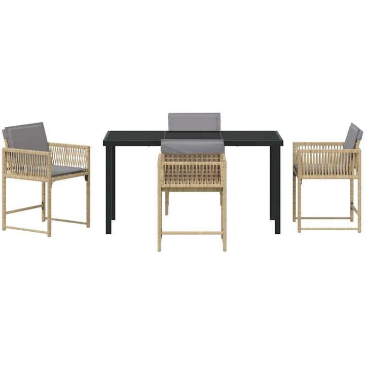5-delat Trädgårds-Middagsset med kuddar, beige, poly rattan. vidaXL 140 x 80 x 73 cm – bild 6