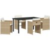 5-delat trädgårdsbord och stolar set med kuddar, beige PE-rattan vidaXL 140 x 70 x 73 cm – miniatyr 2