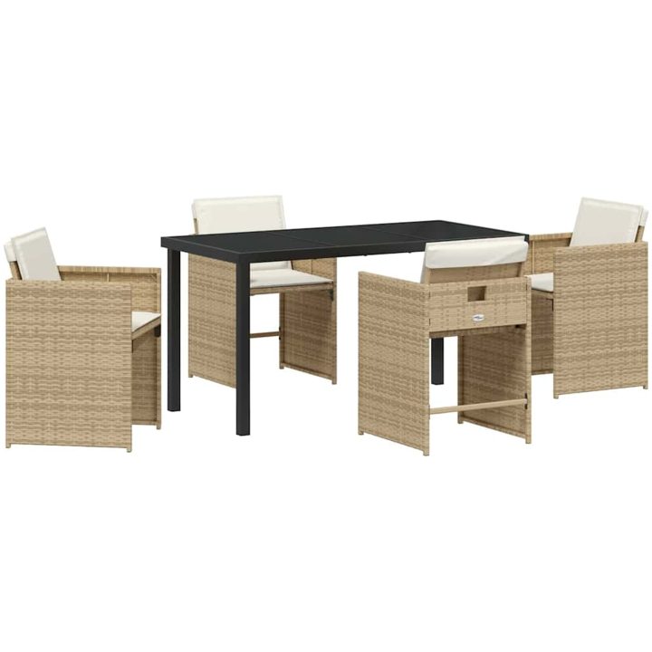 5-delat trädgårdsbord och stolar set med kuddar, beige PE-rattan vidaXL 140 x 70 x 73 cm – bild 2