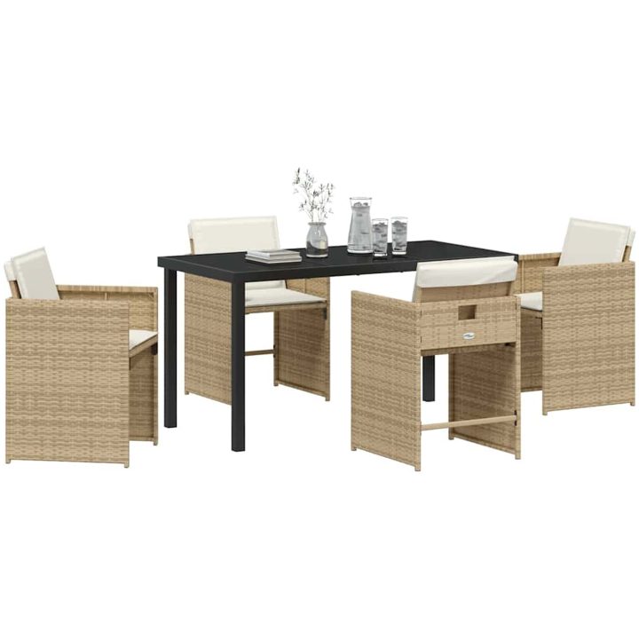 5-delat trädgårdsbord och stolar set med kuddar, beige PE-rattan vidaXL 140 x 70 x 73 cm – bild 3