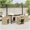 5-delat trädgårdsbord och stolar set med kuddar, beige PE-rattan vidaXL 140 x 70 x 73 cm – miniatyr 4