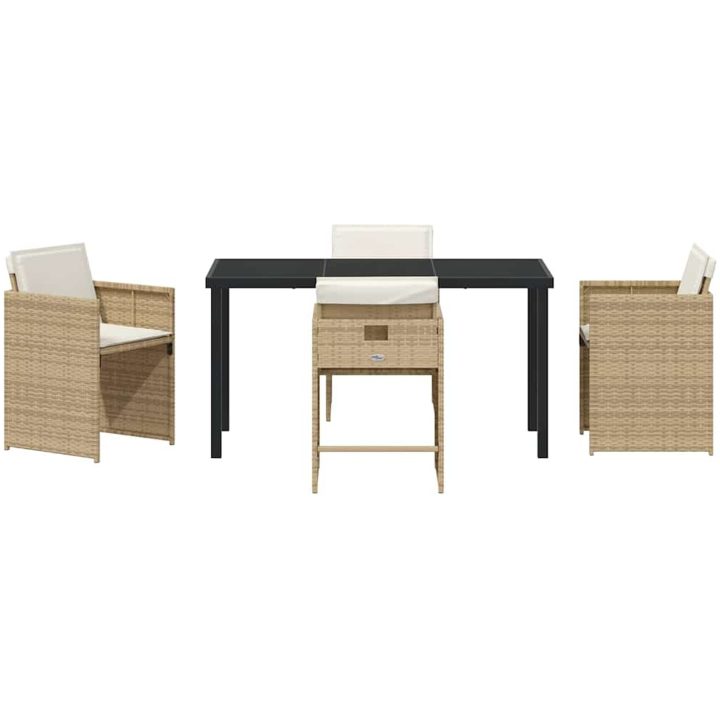 5-delat trädgårdsbord och stolar set med kuddar, beige PE-rattan vidaXL 140 x 70 x 73 cm – bild 6