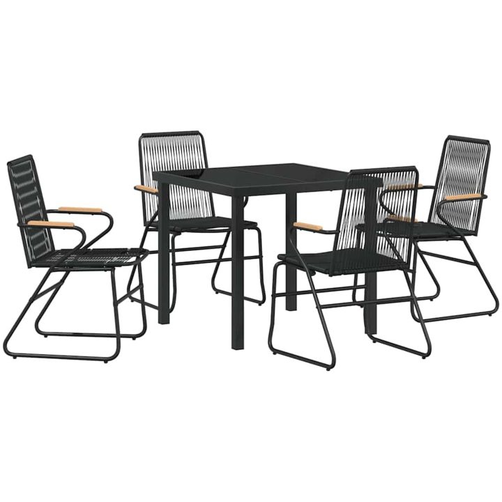 5-delat Trädgårdsbord Set Svart PVC Rattan vidaXL 80 x 80 x 73 cm – bild 2