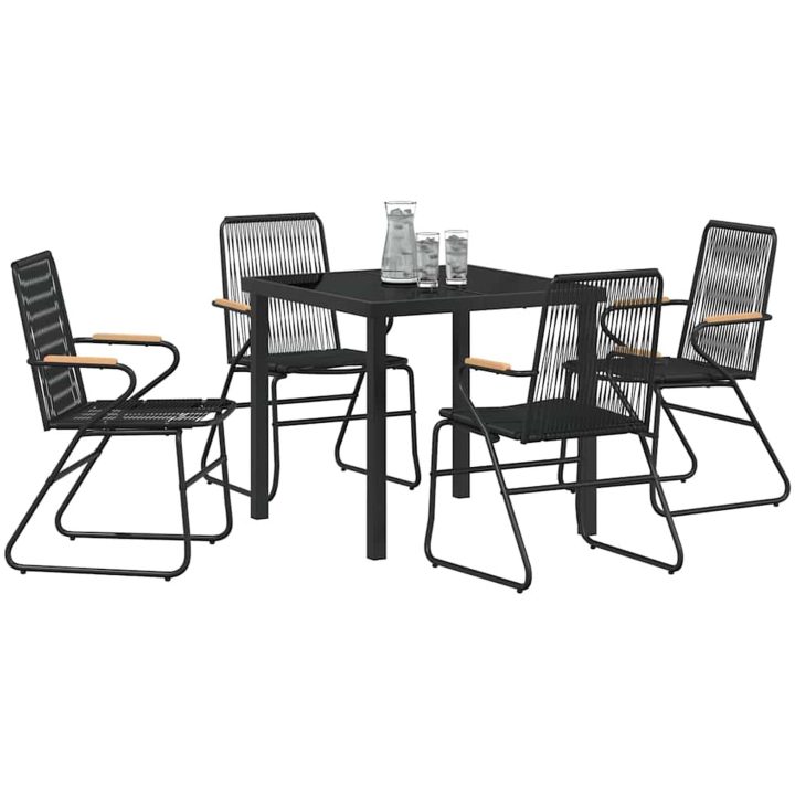5-delat Trädgårdsbord Set Svart PVC Rattan vidaXL 80 x 80 x 73 cm – bild 3