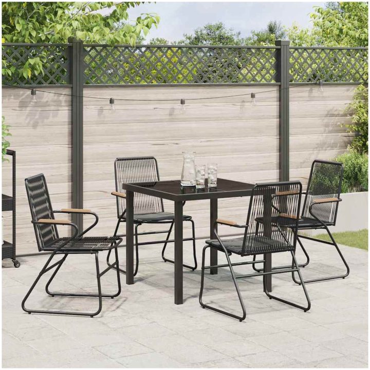 5-delat Trädgårdsbord Set Svart PVC Rattan vidaXL 80 x 80 x 73 cm – bild 4