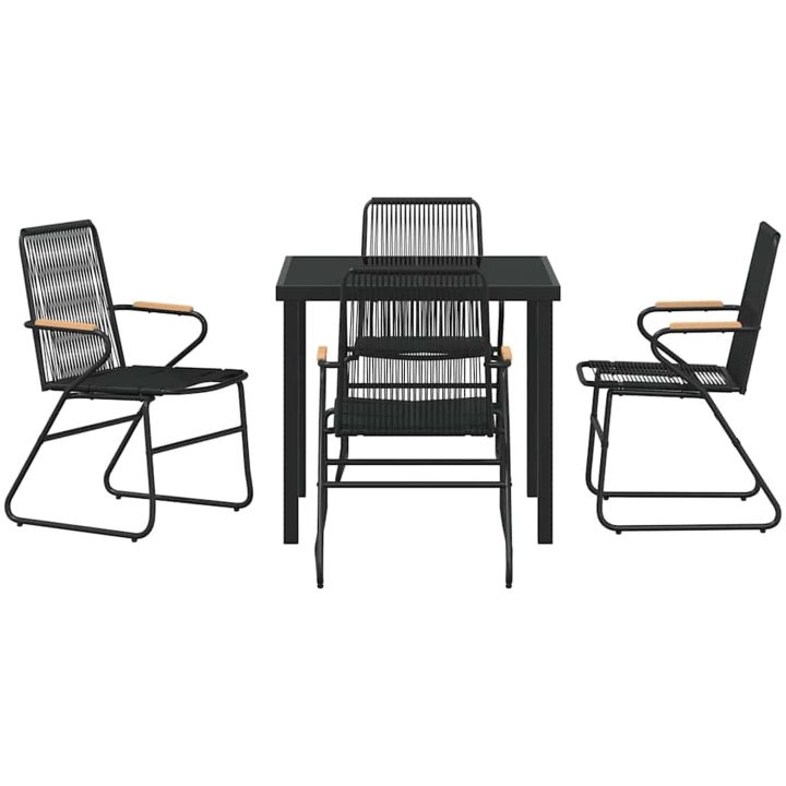 5-delat Trädgårdsbord Set Svart PVC Rattan vidaXL 80 x 80 x 73 cm – bild 6