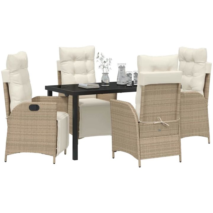 5-delat trädgårdsbordset i beige poly rattan vidaXL 140 x 70 x 73 cm – bild 3