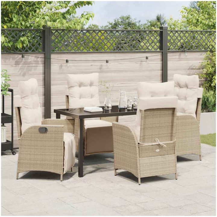 5-delat trädgårdsbordset i beige poly rattan vidaXL 140 x 70 x 73 cm – bild 4