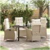 5-delat trädgårdsbordset i beige poly rattan vidaXL 140 x 70 x 73 cm – miniatyr 1