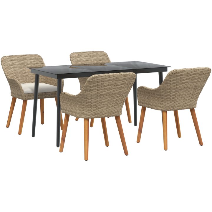 5-delat trädgårdsdining set beige poly rotting vidaXL 140 x 70 x 74 cm – bild 2