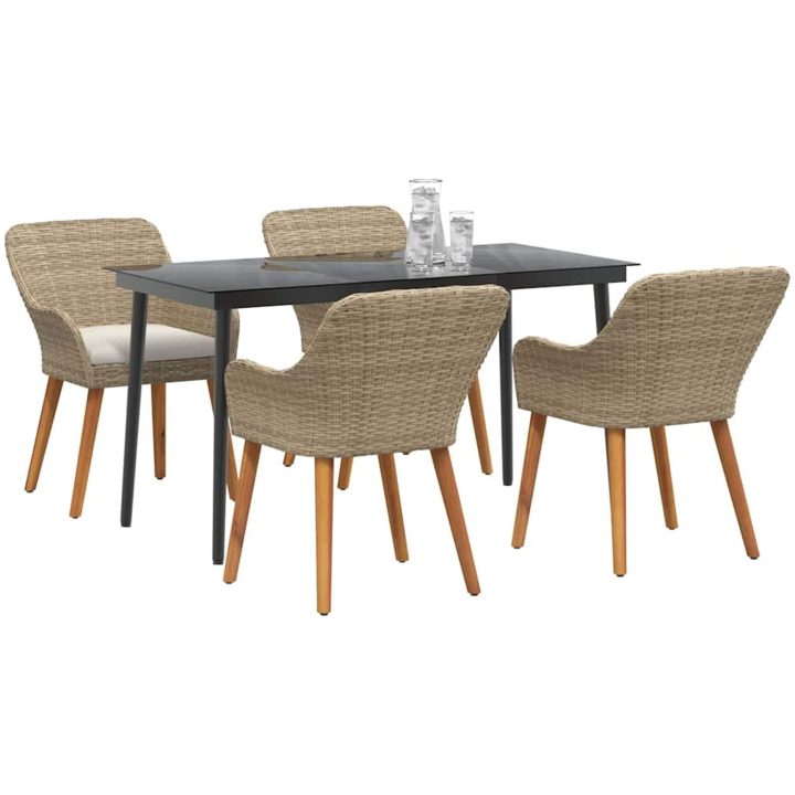 5-delat trädgårdsdining set beige poly rotting vidaXL 140 x 70 x 74 cm – bild 3