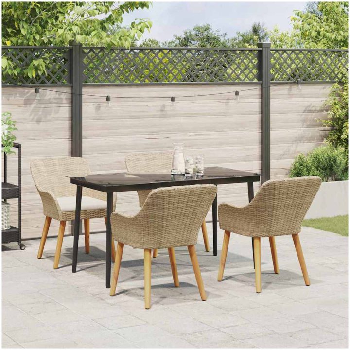 5-delat trädgårdsdining set beige poly rotting vidaXL 140 x 70 x 74 cm – bild 4