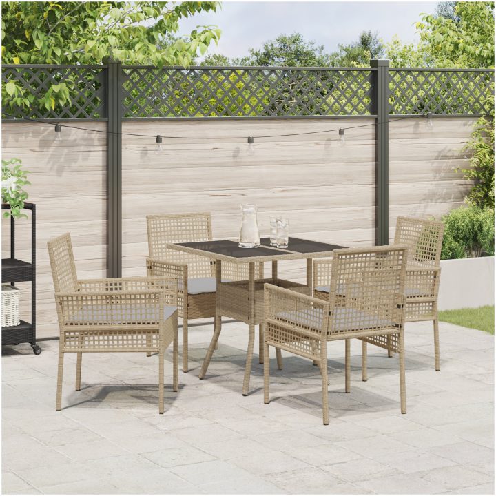 5-delat trädgårdsdining-set beige poly rotting vidaXL 80 x 80 x 75 cm – bild 4