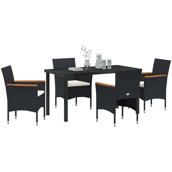 5-delat Trädgårdsdining Set i Svart Poly Rattan vidaXL 140 x 70 x 73 cm – bild 3