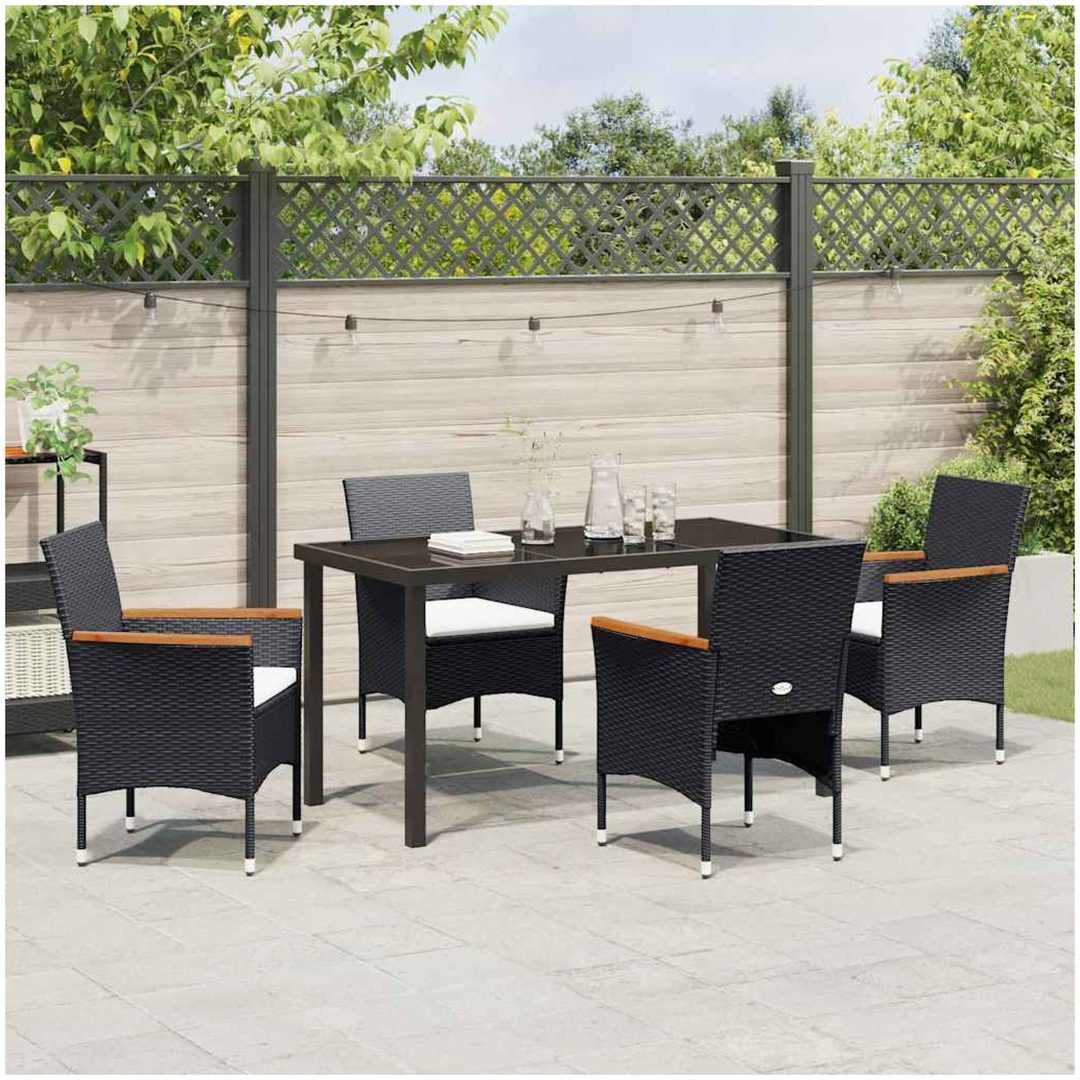 5-delat Trädgårdsdining Set i Svart Poly Rattan vidaXL 140 x 70 x 73 cm – bild 4