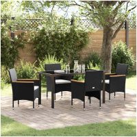 5-delat Trädgårdsdining Set i Svart Poly Rattan vidaXL