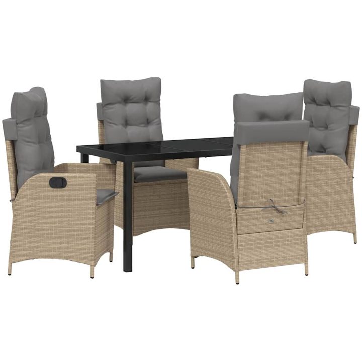 5-delat Trädgårdsdining Set med Kuddar Beige Poly-konstrotting vidaXL Standard – bild 2