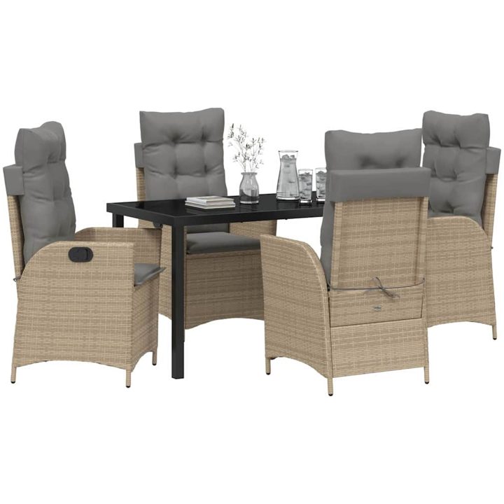 5-delat Trädgårdsdining Set med Kuddar Beige Poly-konstrotting vidaXL Standard – bild 3