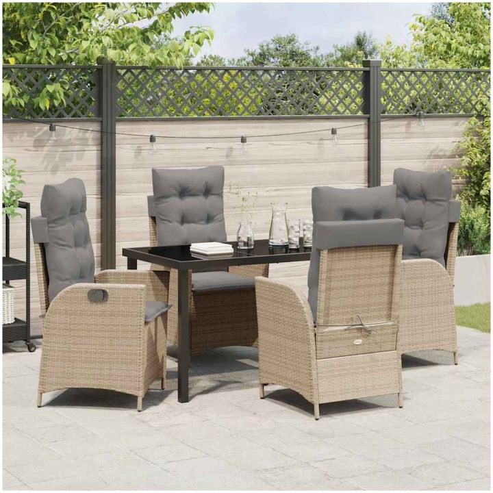 5-delat Trädgårdsdining Set med Kuddar Beige Poly-konstrotting vidaXL Standard – bild 4