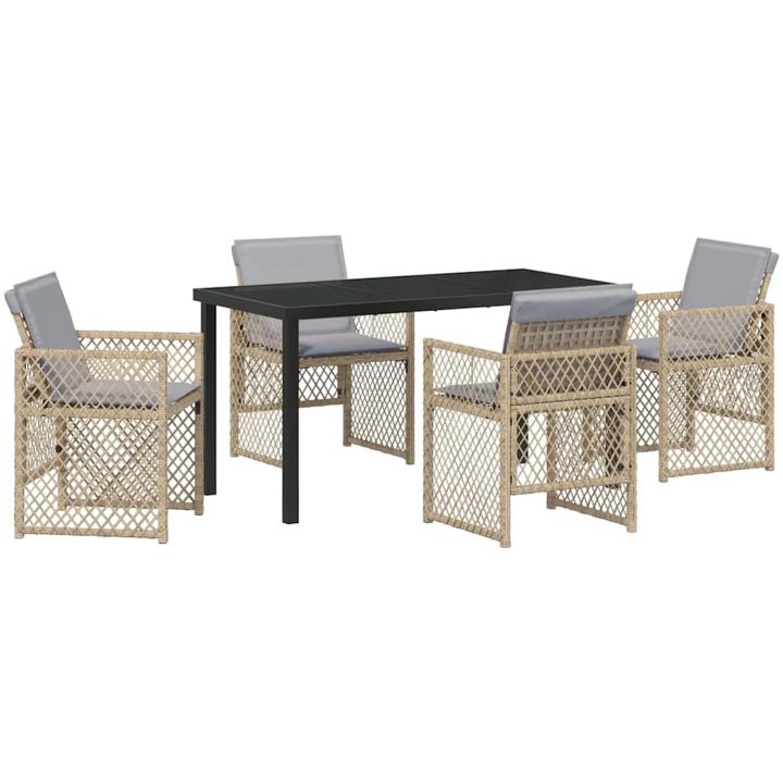 5-delat Trädgårdsdining-set med kuddar Beige Poly Rattan vidaXL 4 - Sits – bild 2