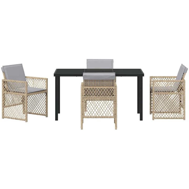 5-delat Trädgårdsdining-set med kuddar Beige Poly Rattan vidaXL 4 - Sits – bild 7