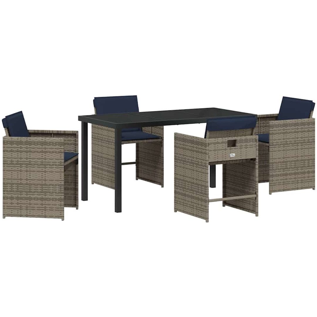 5-delat trädgårdsdining set med kuddar grå poly rattan vidaXL 4 - Sits – bild 2