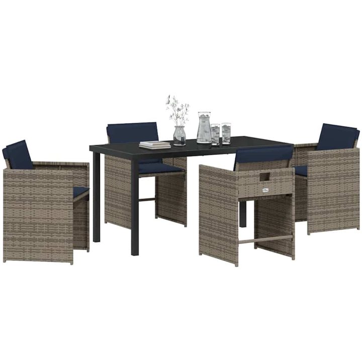 5-delat trädgårdsdining set med kuddar grå poly rattan vidaXL 4 - Sits – bild 3