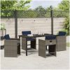 5-delat trädgårdsdining set med kuddar grå poly rattan vidaXL 4 - Sits – miniatyr 4