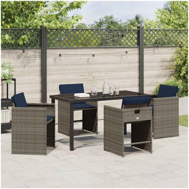 5-delat trädgårdsdining set med kuddar grå poly rattan vidaXL 4 - Sits – bild 4