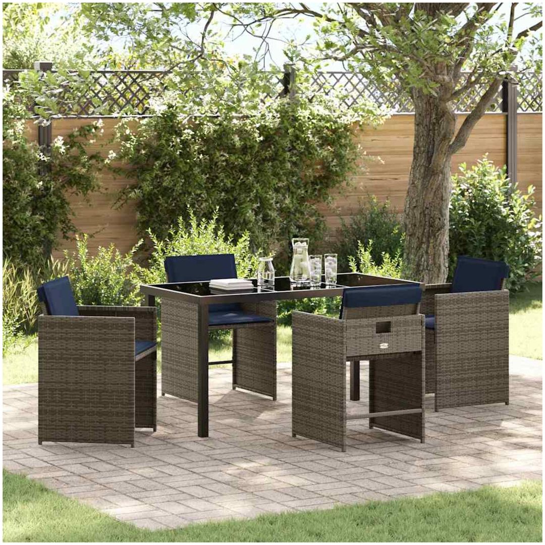 5-delat trädgårdsdining set med kuddar grå poly rattan vidaXL 4 - Sits