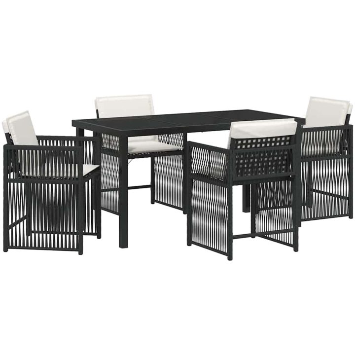5-delat trädgårdsdining-set med kuddar i svart polyrotting vidaXL 140 x 80 x 73 cm – bild 2