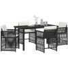 5-delat trädgårdsdining-set med kuddar i svart polyrotting vidaXL 140 x 80 x 73 cm – miniatyr 3