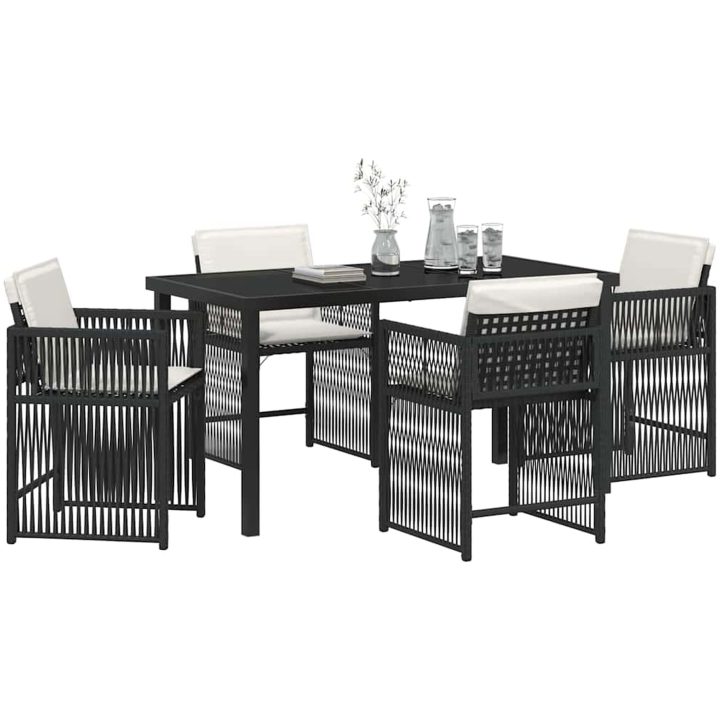 5-delat trädgårdsdining-set med kuddar i svart polyrotting vidaXL 140 x 80 x 73 cm – bild 3