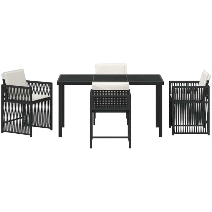 5-delat trädgårdsdining-set med kuddar i svart polyrotting vidaXL 140 x 80 x 73 cm – bild 7