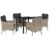 5-delat trädgårdsdining-set med kuddar Ljusgrå Poly Rattan vidaXL 80 x 80 x 73 cm – miniatyr 2